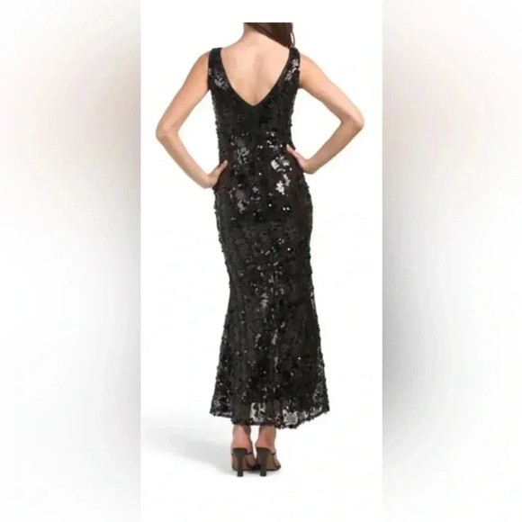 🆕 Dalia Macphee Black Sequined Illusion Waist Gown Extra Large - Picture 3 of 15